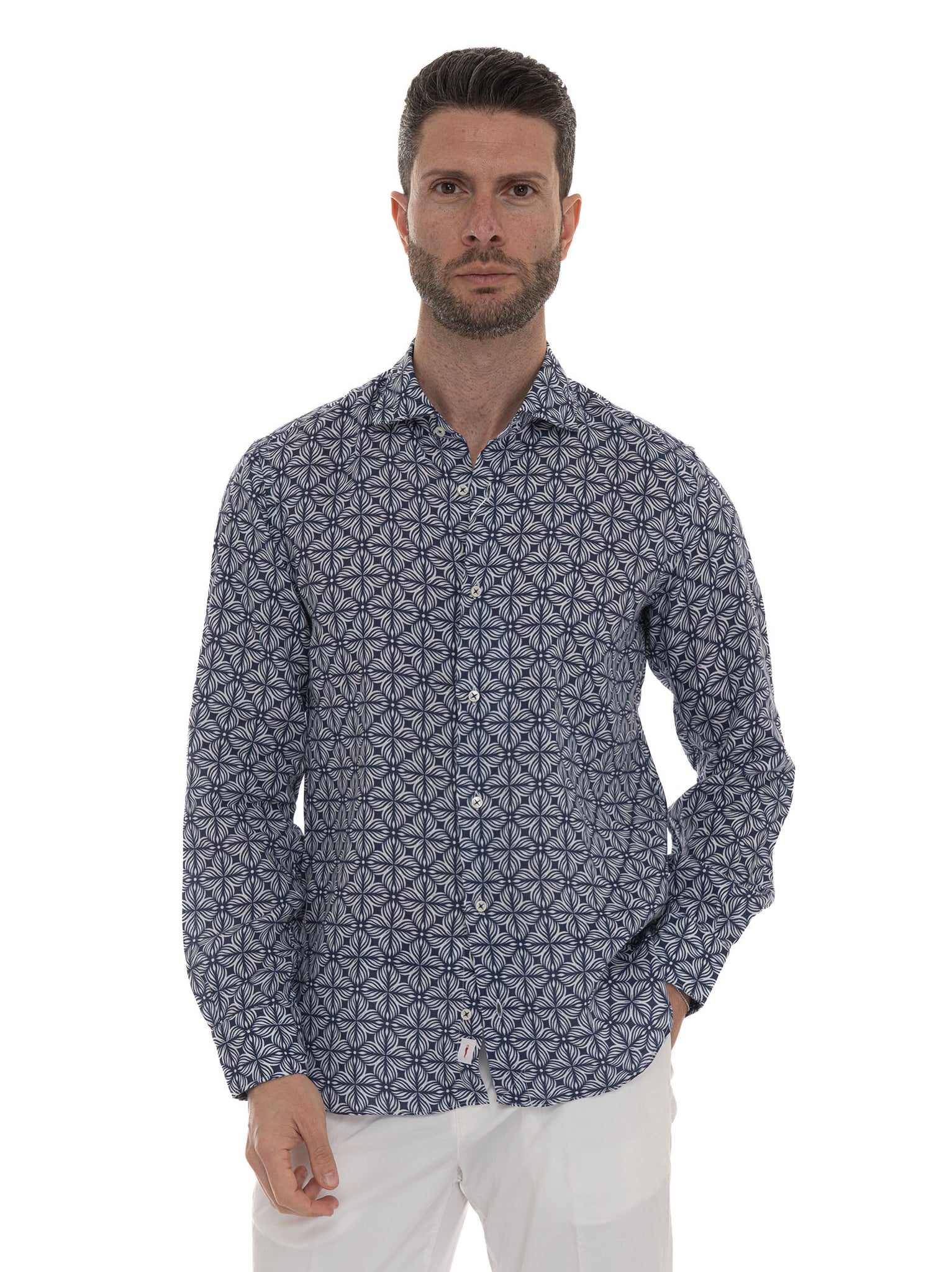 Camicia in lino Blu-bianco Vincenzo De Lauziers Uomo