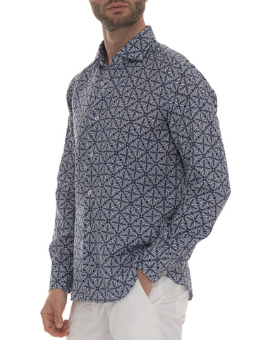 Camicia in lino Blu-bianco Vincenzo De Lauziers Uomo