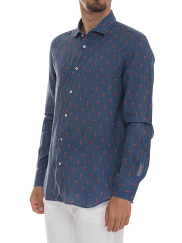 Vincenzo De Lauziers Men's Blue-Red Linen Shirt