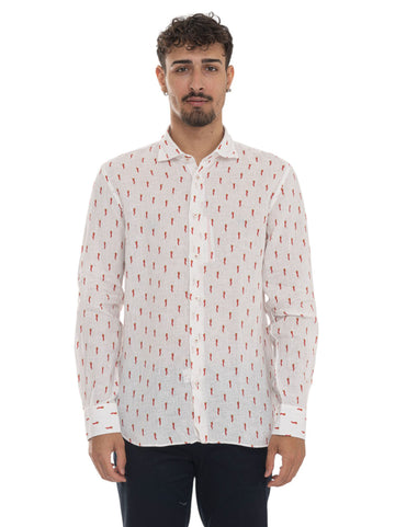 White-red linen shirt Vincenzo De Lauziers Man