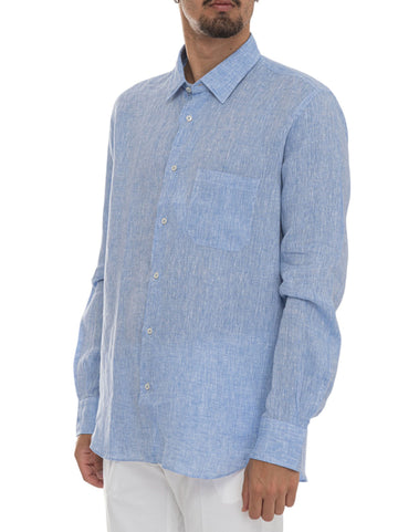 Vincenzo De Lauziers Men's Light Blue Linen Shirt