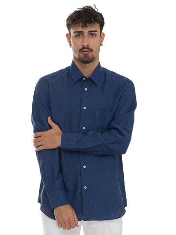 Vincenzo De Lauziers Men's Blue Linen Shirt