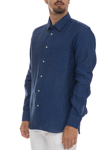 Vincenzo De Lauziers Men's Blue Linen Shirt