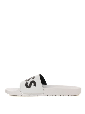 Aryeh-slid-npvlg Two-tone Strap Sliders - White/Black - BOSS Menswear