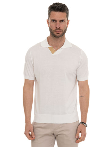 Polo senza bottoni Bianco-beige Canali Uomo