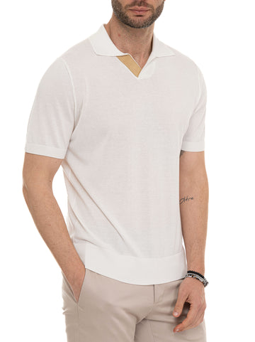 Polo senza bottoni Bianco-beige Canali Uomo