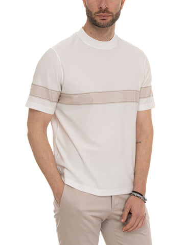 T-shirt girocollo mezza manica Bianco-marrone Canali Uomo