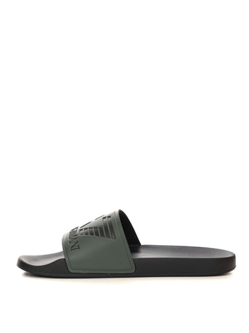 Men's Black-Green EA7 Slides
