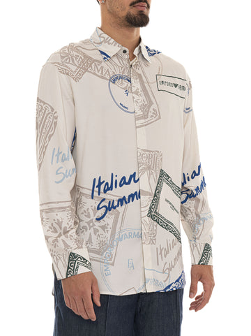 Camicia da uomo fantasia Bianco Emporio Armani Uomo