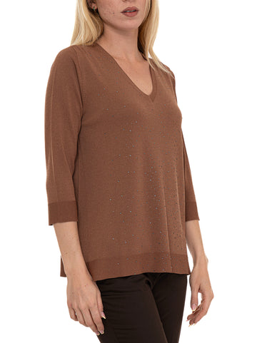 Maglia collo a V Tabacco Quality First Donna