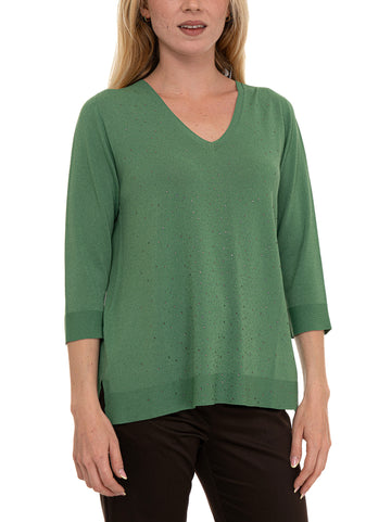 Maglia collo a V Verde Quality First Donna