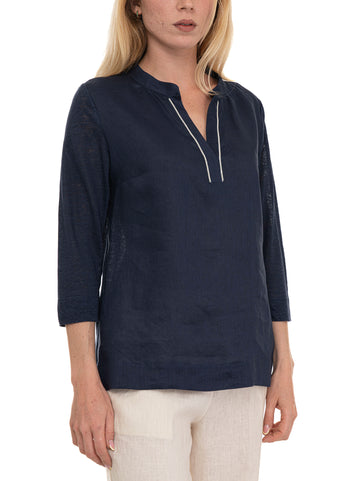 Maglia collo a V Blu Quality First Donna