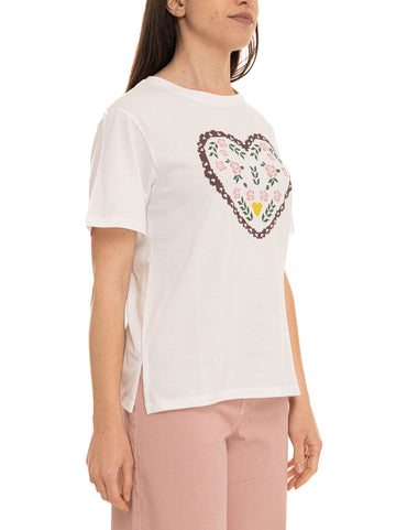T-shirt girocollo mezza manica WKDTENUE Bianco-rosa Weekend Max Mara Donna