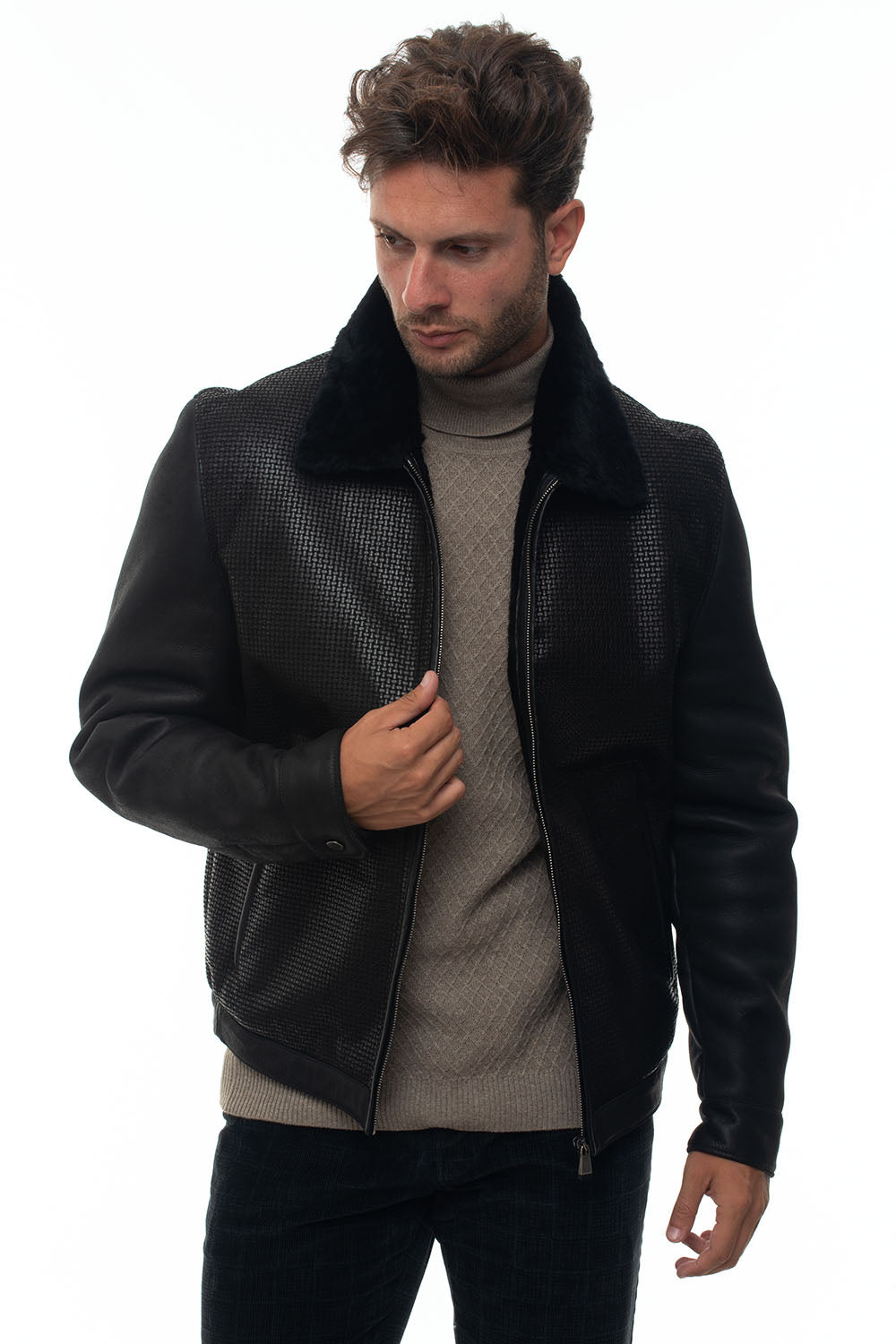 Giubbino in pelle Nero Latini Uomo Scaglione Ischia