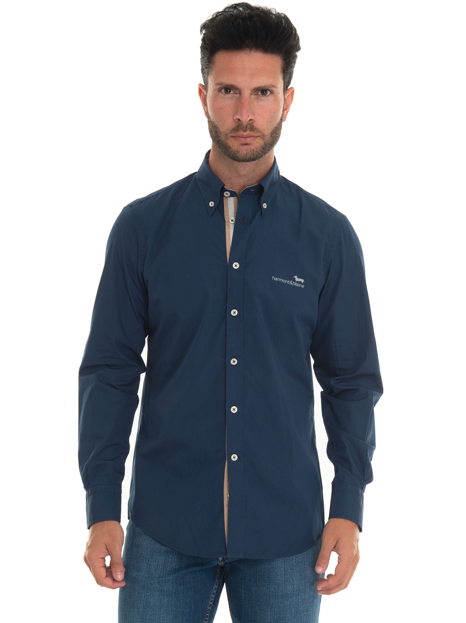 Hisir Camicia Henley Uomo Manica Corta In Cotone Ed Elastan - Casual Estiva Con Bottone - Taglie S-XXL (Blu, XL)