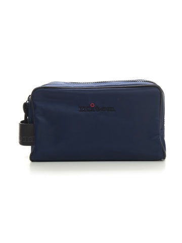 Clutch bag in leather and fabric Blue Kiton Man