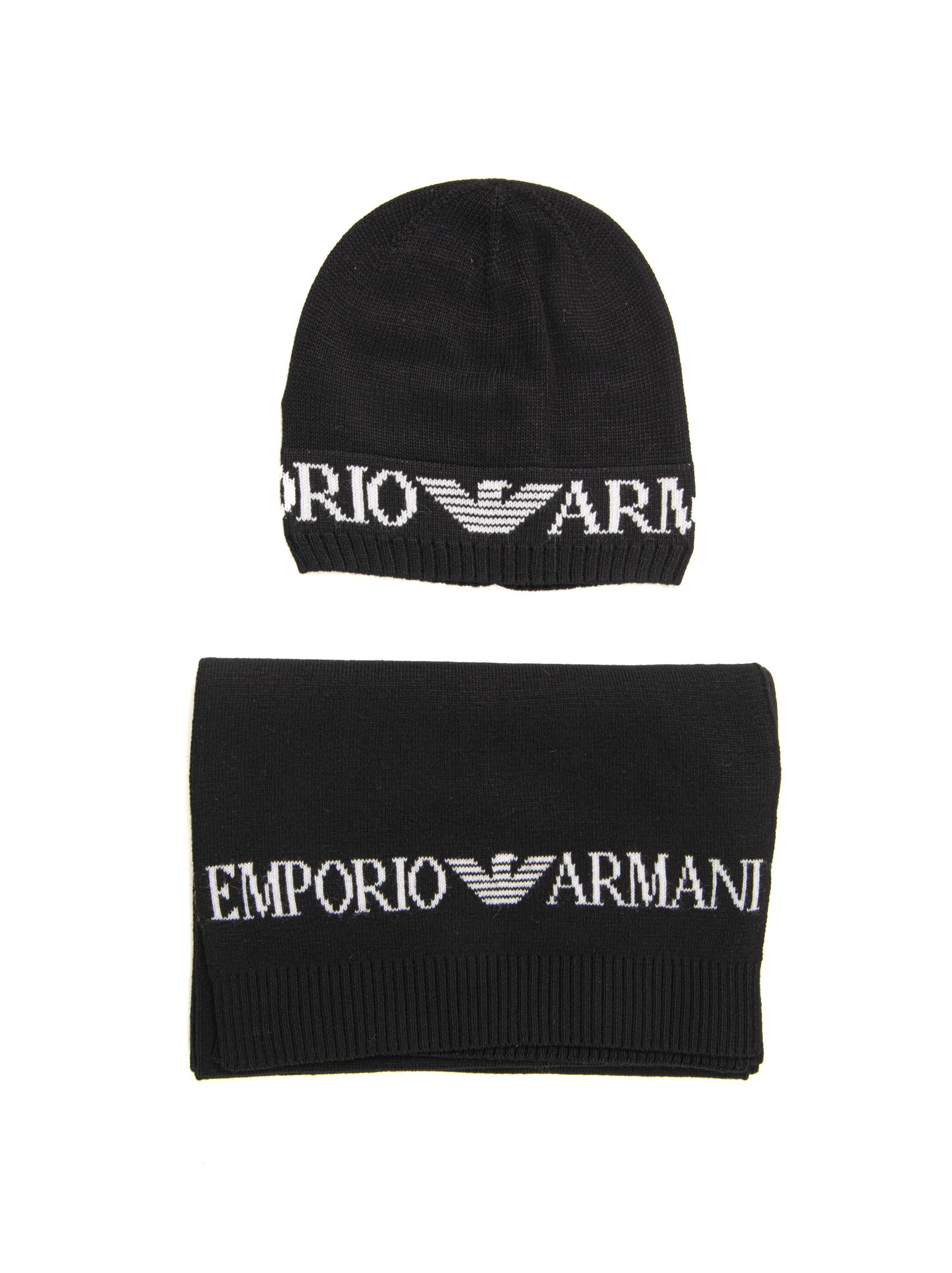 Emporio Armani Men's Black Scarf and Hat Set Scaglione Ischia