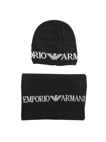 Emporio Armani Men's Black Scarf and Hat Set