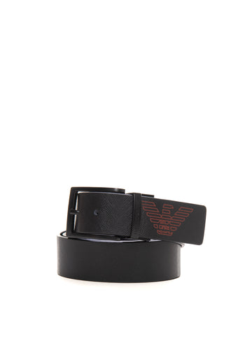Cintura con fibbia logata Nero-arancio Emporio Armani Uomo
