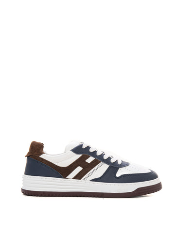 Leather sneakers with laces HXM6300 Blue-brown Hogan Uomo