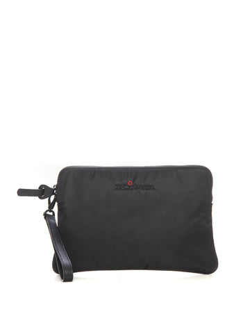 Pouch in leather and fabric Black Kiton Men