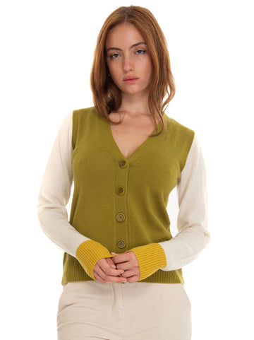 Short cardigan with buttons Foglio Yellow-green Pennyblack Woman