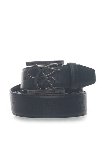 Black leather belt Canali Man