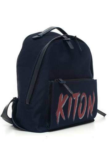 Leather and cordura backpack Blue Kiton Man