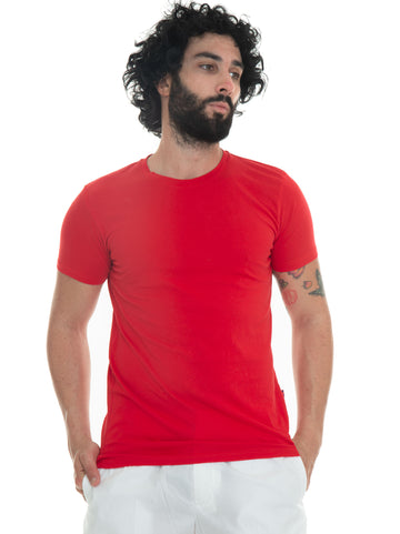 T-shirt girocollo mezza manica Rosso Gallo Uomo