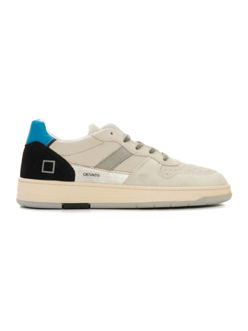 Leather sneakers with laces COURT 2.0 VINTAGE White-blue DATE Man