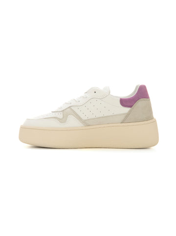 Leather sneakers with laces STEP CALF White-lilac DATE Woman