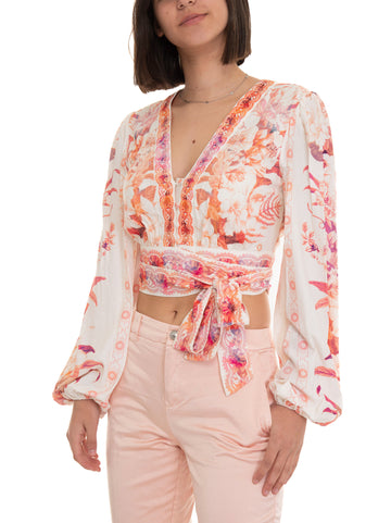 White-pink patterned women's shirt Guess Donna
