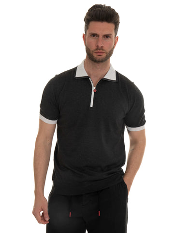 Gray Kiton Man short sleeve half zip polo shirt