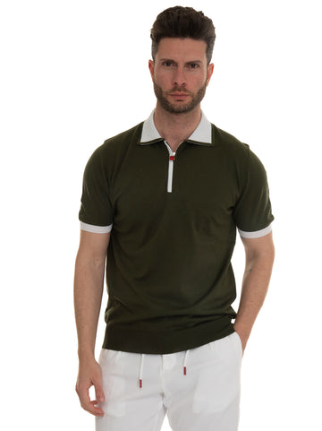 Green Kiton Man short sleeve half zip polo shirt