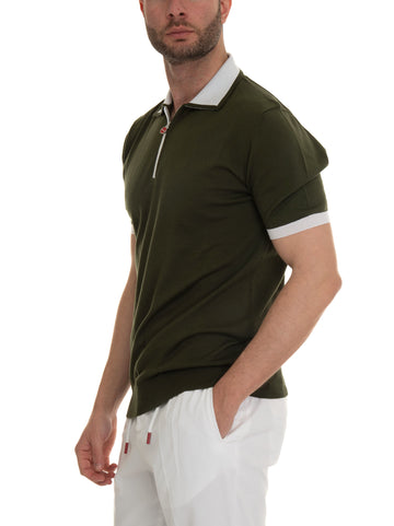 Green Kiton Man short sleeve half zip polo shirt