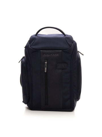 Leather and cordura backpack Blue Piquadro Man