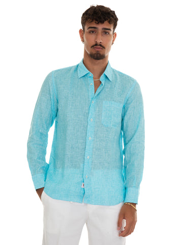 Vincenzo De Lauziers Men's Turquoise linen shirt