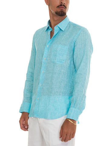 Vincenzo De Lauziers Men's Turquoise linen shirt