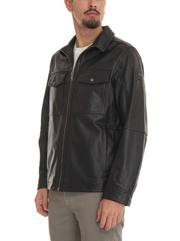 BOSS Men's Black Leather Jacket