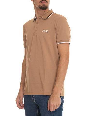 Beige short-sleeved polo shirt by BOSS Man