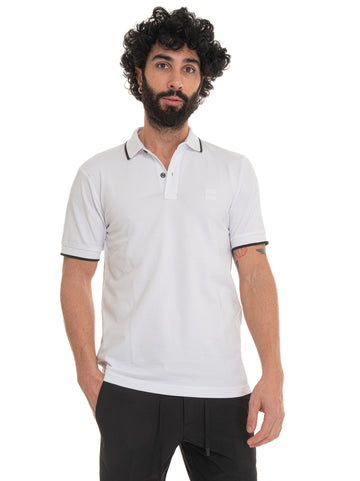 White BOSS Men's pique cotton polo shirt