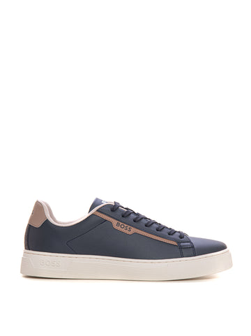 Leather sneakers with laces Blue BOSS Men's