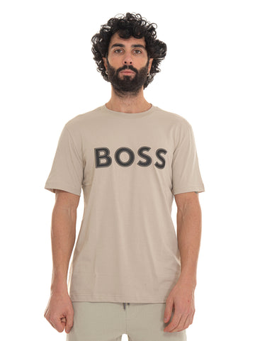 T-shirt girocollo mezza manica Beige BOSS Uomo