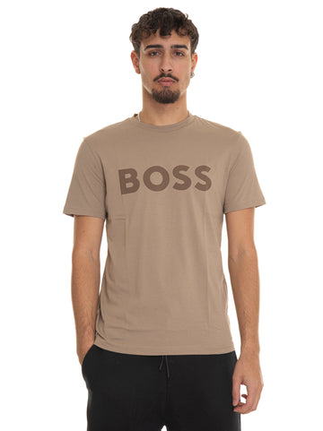 Beige crew-neck T-shirt by BOSS Man