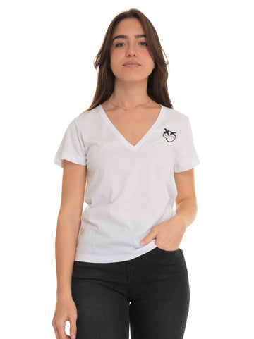 White Turbato V-neck T-shirt Pinko Woman